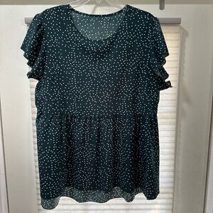 SHEIN Dark Green Polka Dot Blouse
